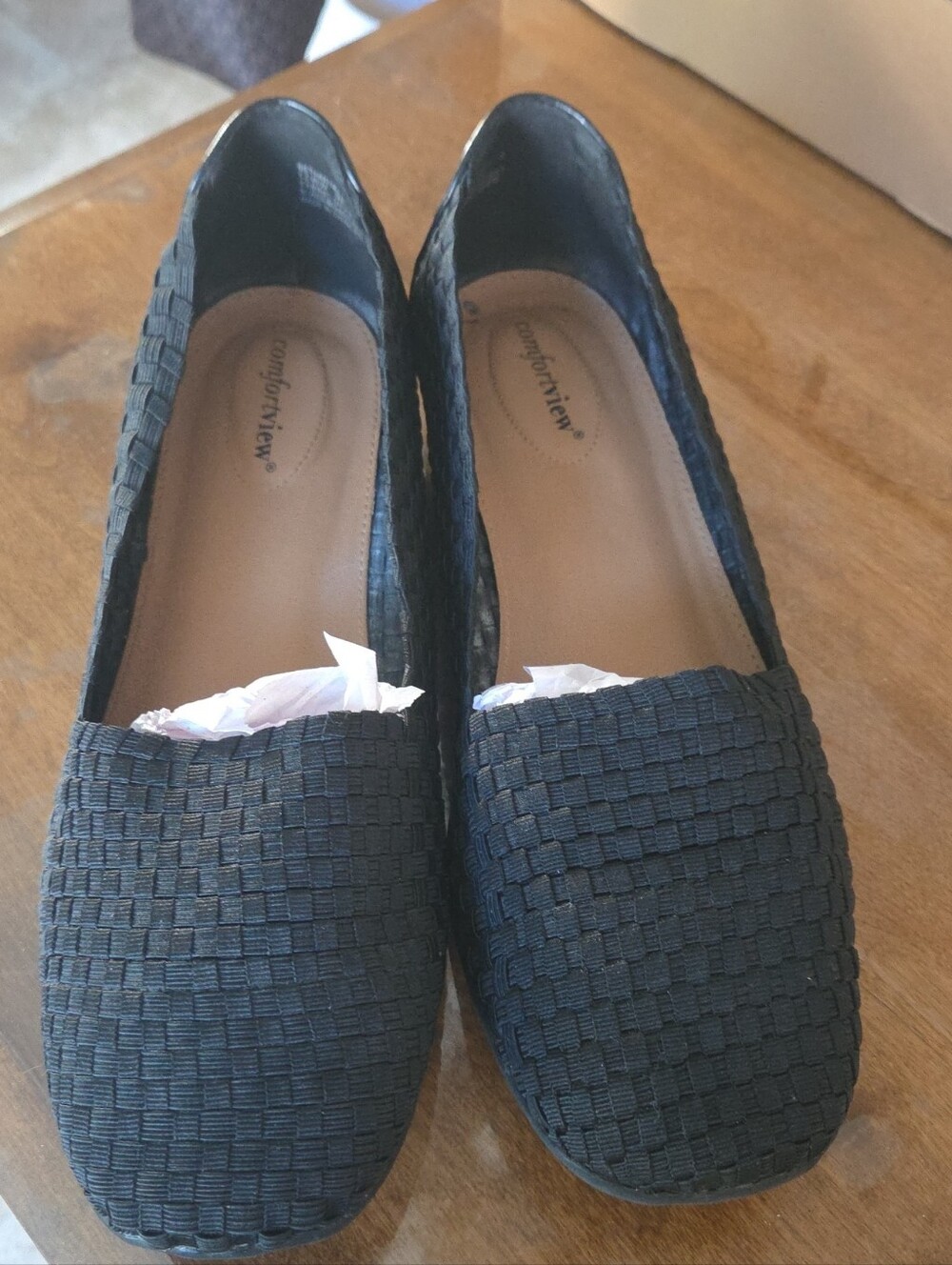 comfortview Black Woven Slip-On Flats for Women